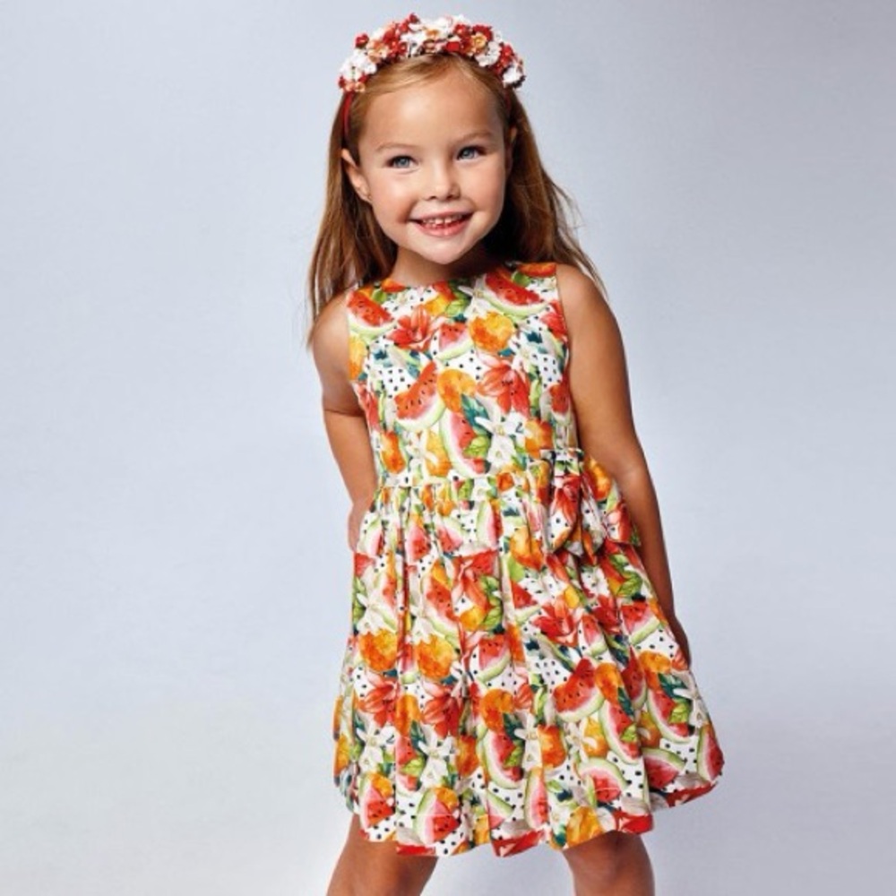 Size 6 Girls Mayoral Kids Dress - Vibrant Orange and White